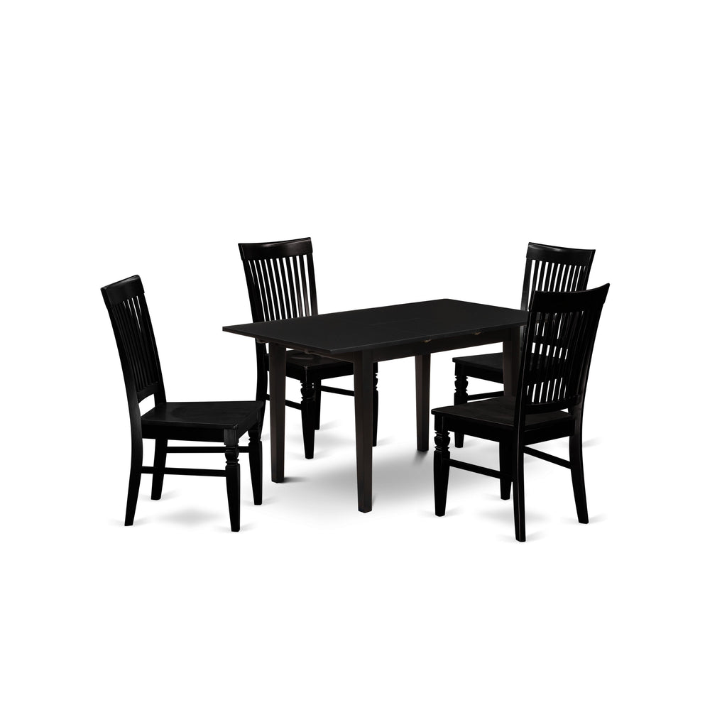 East West Furniture NOWE5-BLK-W 5 Piece Dinette Set for 4 Includes a Rectangle Dining Room Table with Butterfly Leaf and 4 Kitchen Dining Chairs, 32x54 Inch, Black