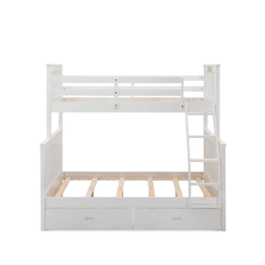 ODB-05-WA gorgeous wood bed - two split beds, a ladder with five steps and the both beds secure due to guard rails and two drawers- Twin/Full-size bunk bed-Linen White Finnish