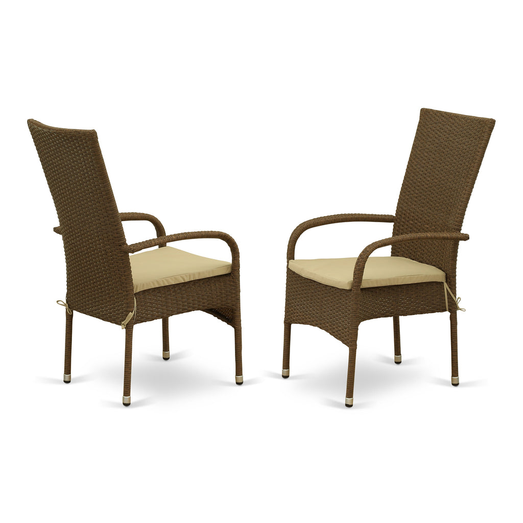 East West Furniture OSLC102A Oslo Patio Bistro Wicker Dining Chairs with Cushion, Set of 2, Brown