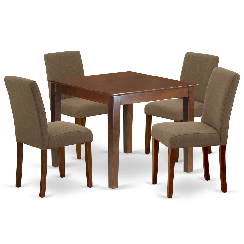 East West Furniture OXAB5-MAH-18 5 Piece Dining Room Furniture Set Includes a Square Dining Table and 4 Coffee Linen Fabric Upholstered Parson Chairs, 36x36 Inch, Mahogany
