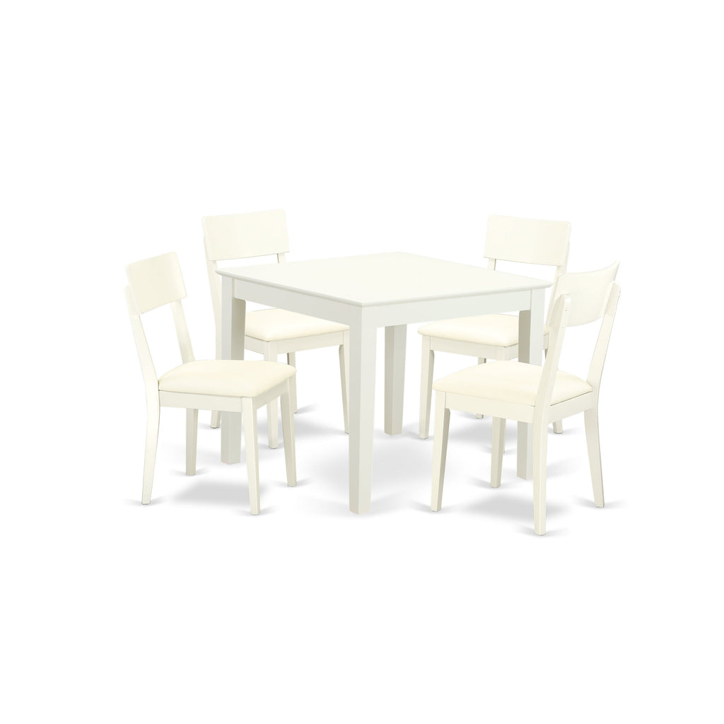 East West Furniture OXAD5-LWH-LC 5 Piece Kitchen Table Set for 4 Includes a Square Dining Room Table and 4 Faux Leather Upholstered Dining Chairs, 36x36 Inch, Linen White