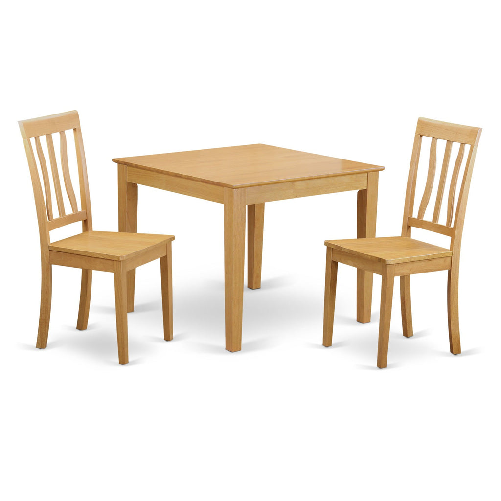 East West Furniture OXAN3-OAK-W 3 Piece Kitchen Table Set for Small Spaces Contains a Square Dining Table and 2 Dining Room Chairs, 36x36 Inch, Oak