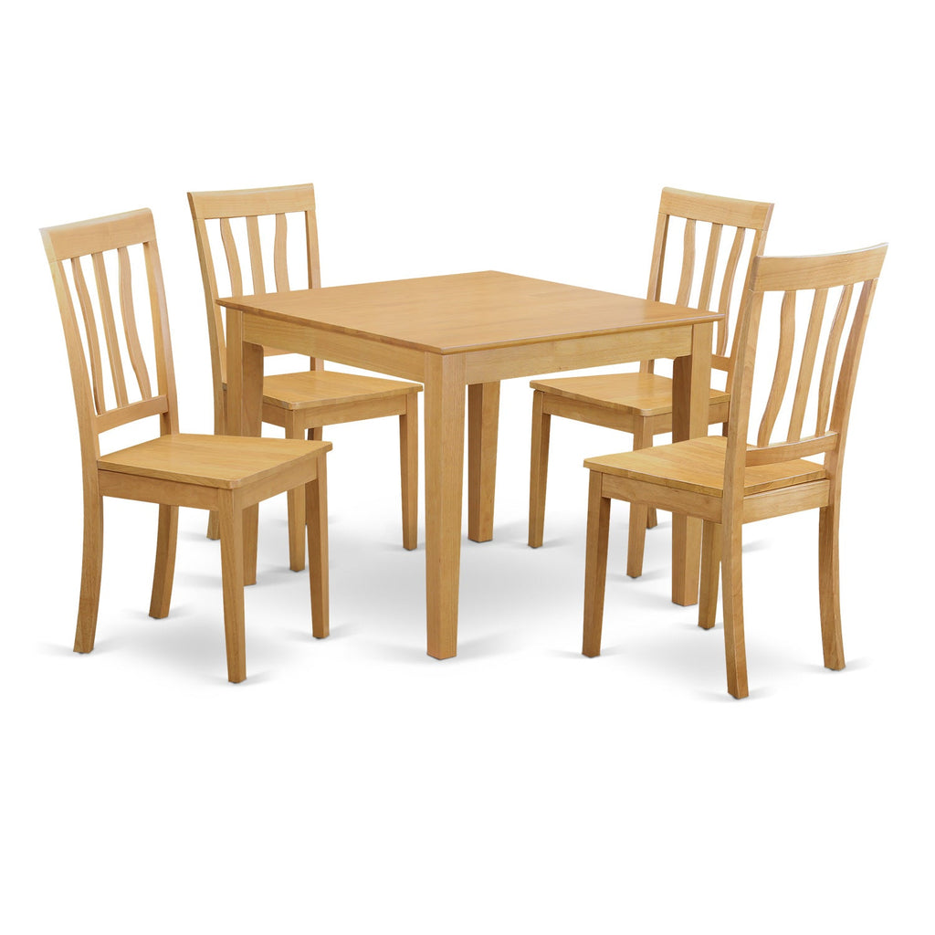 East West Furniture OXAN5-OAK-W 5 Piece Modern Dining Table Set Includes a Square Wooden Table and 4 Kitchen Dining Chairs, 36x36 Inch, Oak