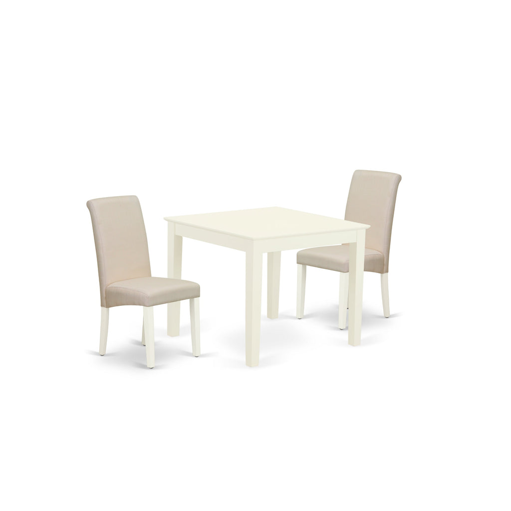 East West Furniture OXBA3-LWH-01 3 Piece Kitchen Table Set for Small Spaces Contains a Square Dining Room Table and 2 Cream Linen Fabric Upholstered Chairs, 36x36 Inch, Linen White