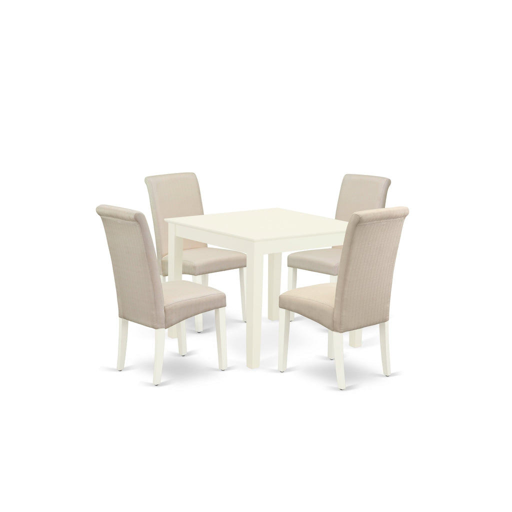 East West Furniture OXBA5-LWH-01 5 Piece Modern Dining Table Set Includes a Square Wooden Table and 4 Cream Linen Fabric Upholstered Parson Chairs, 36x36 Inch, Linen White