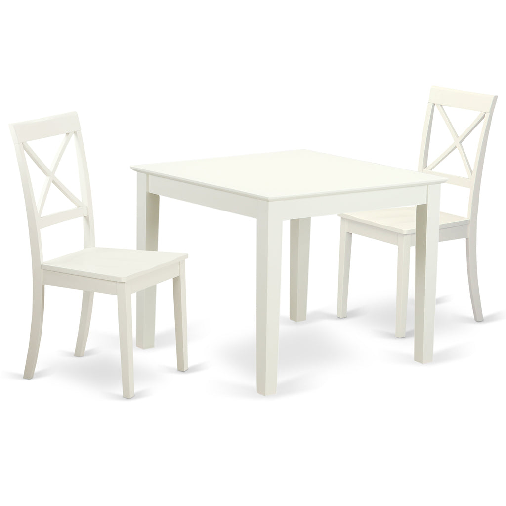 East West Furniture OXBO3-LWH-W 3 Piece Kitchen Table & Chairs Set Contains a Square Dining Table and 2 Dining Room Chairs, 36x36 Inch, Linen White