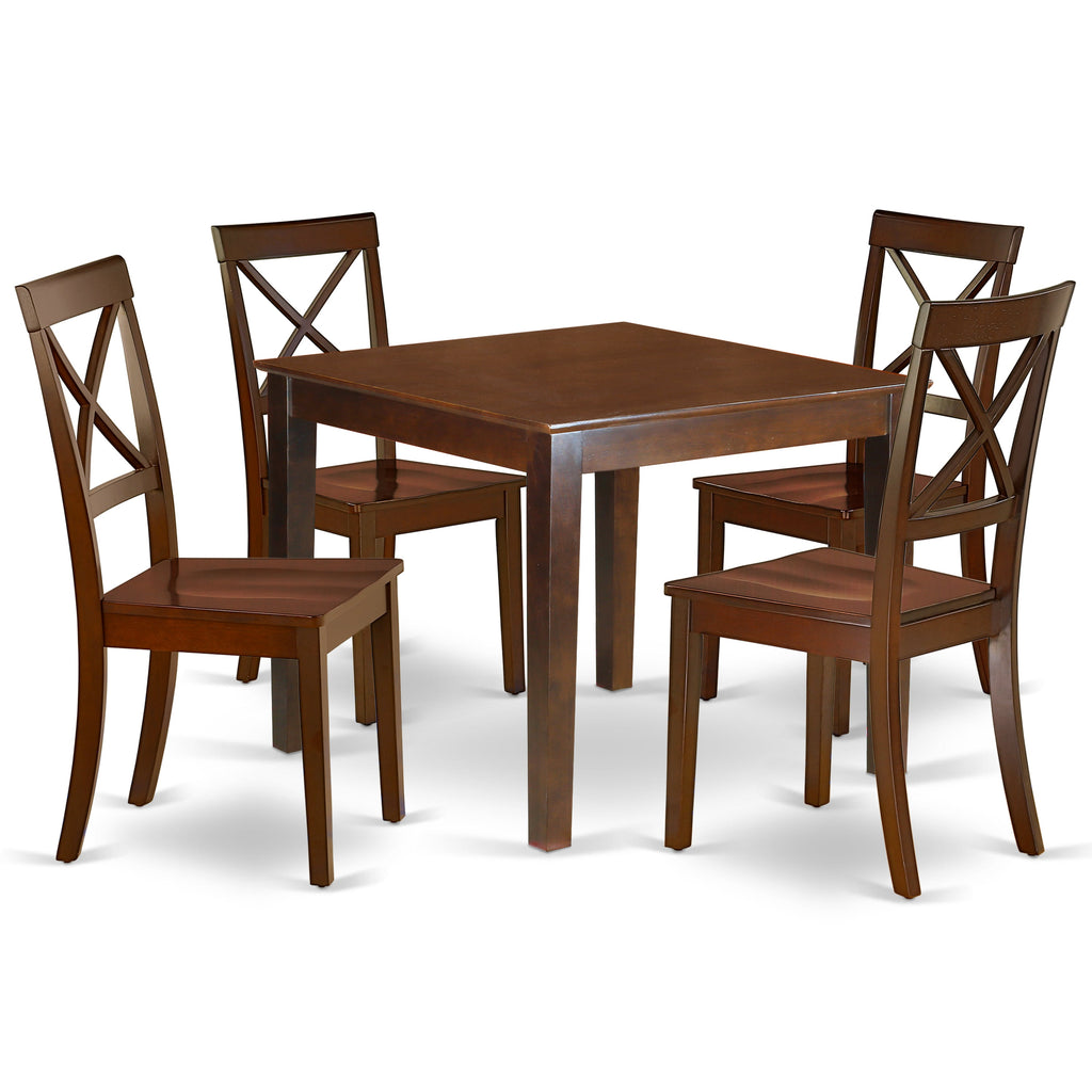 East West Furniture OXBO5-MAH-W 5 Piece Dining Table Set for 4 Includes a Square Kitchen Table and 4 Dining Room Chairs, 36x36 Inch, Mahogany