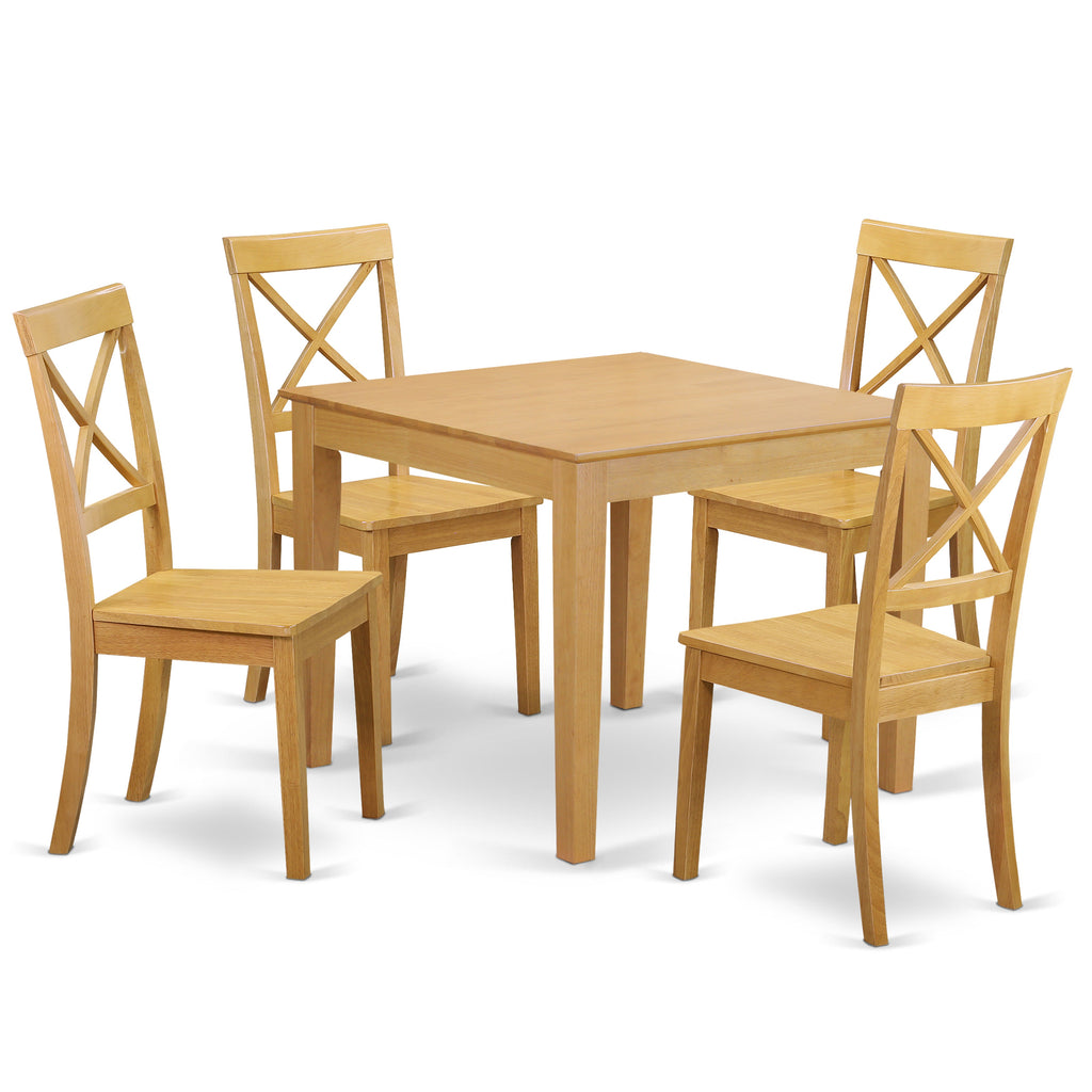 East West Furniture OXBO5-OAK-W 5 Piece Dining Table Set for 4 Includes a Square Kitchen Table and 4 Dining Room Chairs, 36x36 Inch, Oak