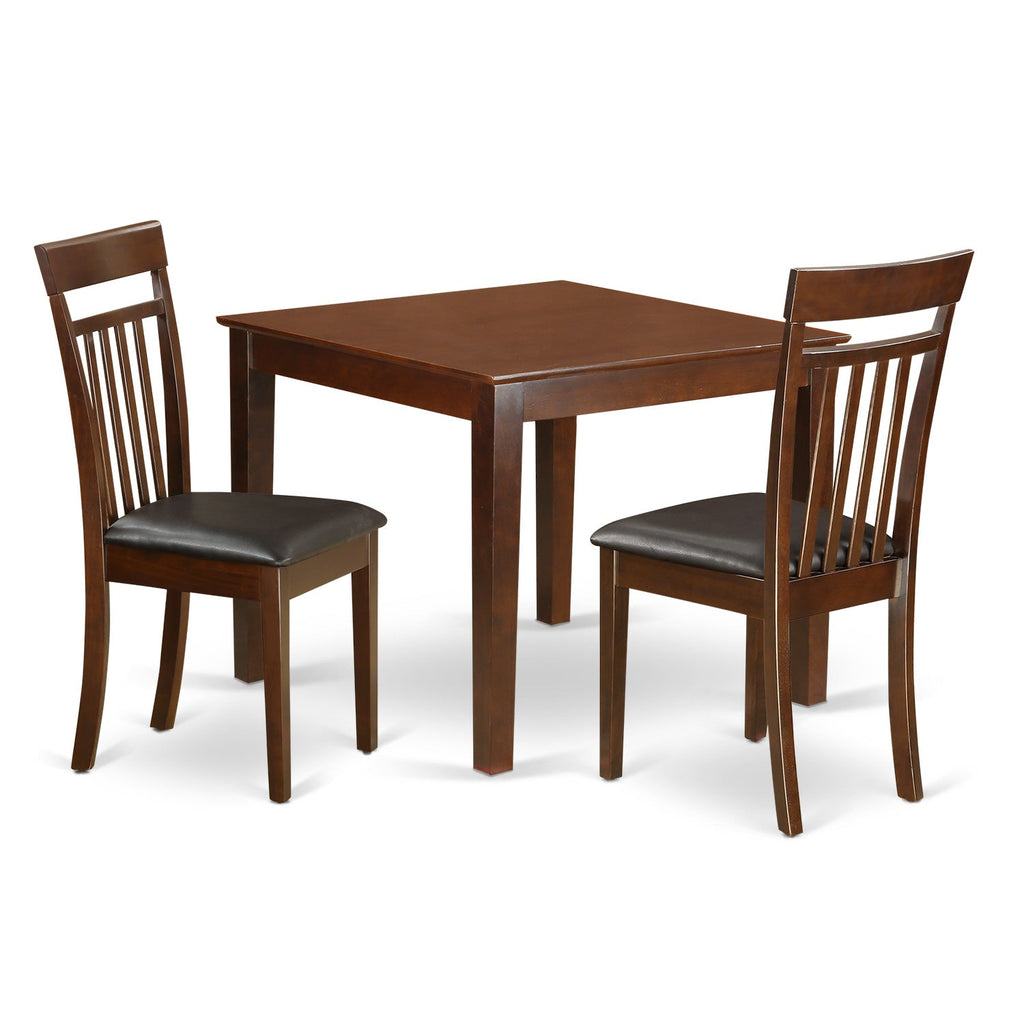East West Furniture OXCA3-MAH-LC 3 Piece Dinette Set for Small Spaces Contains a Square Dining Table and 2 Faux Leather Dining Room Chairs, 36x36 Inch, Mahogany