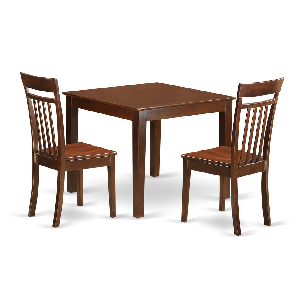 East West Furniture OXCA3-MAH-W 3 Piece Kitchen Table Set for Small Spaces Contains a Square Dining Room Table and 2 Solid Wood Seat Chairs, 36x36 Inch, Mahogany