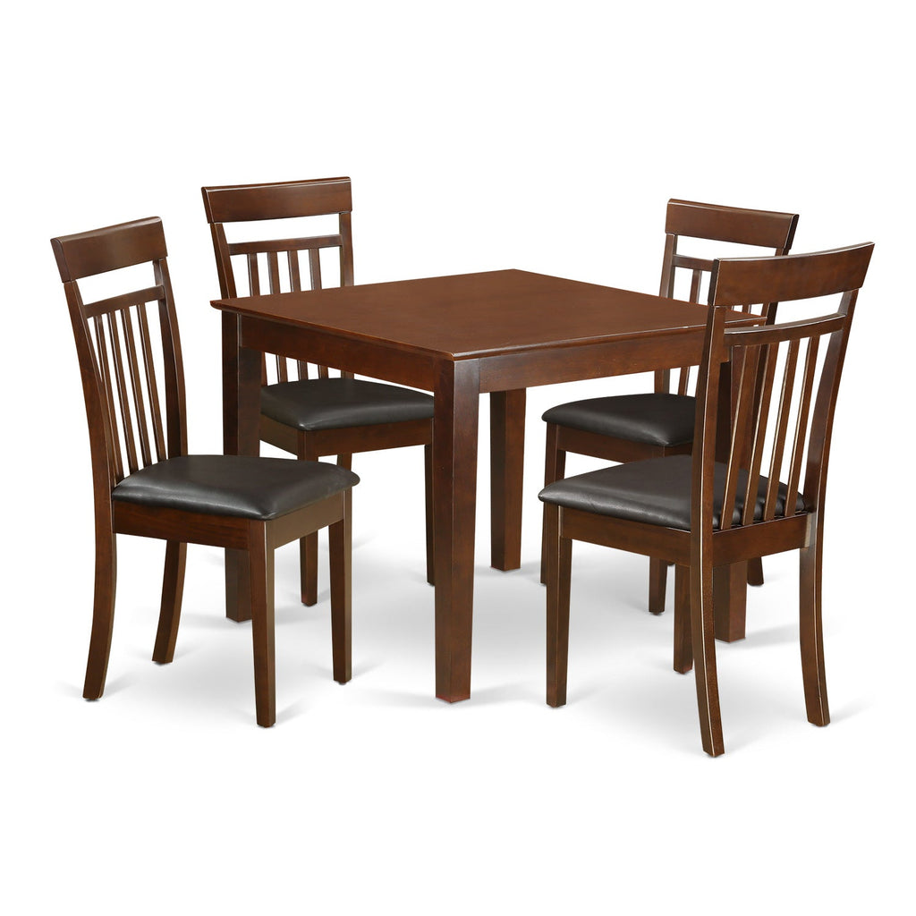 East West Furniture OXCA5-MAH-LC 5 Piece Dining Room Table Set Includes a Square Wooden Table and 4 Faux Leather Kitchen Dining Chairs, 36x36 Inch, Mahogany