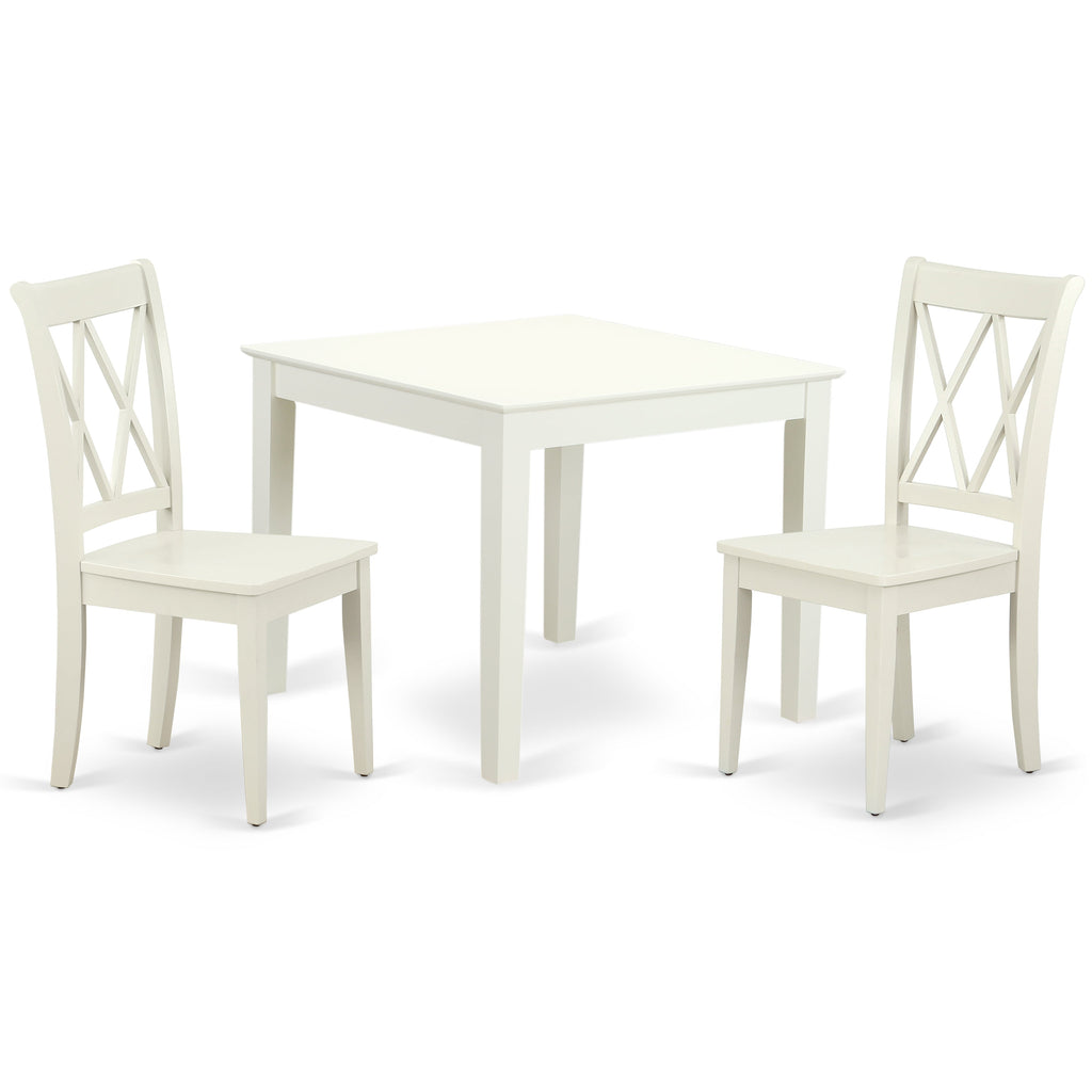 East West Furniture OXCL3-LWH-W 3 Piece Kitchen Table Set for Small Spaces Contains a Square Dining Table and 2 Dining Room Chairs, 36x36 Inch, Linen White