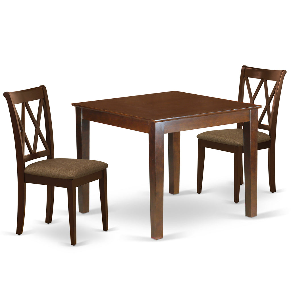 East West Furniture OXCL3-MAH-C 3 Piece Kitchen Table & Chairs Set Contains a Square Dining Room Table and 2 Linen Fabric Upholstered Dining Chairs, 36x36 Inch, Mahogany