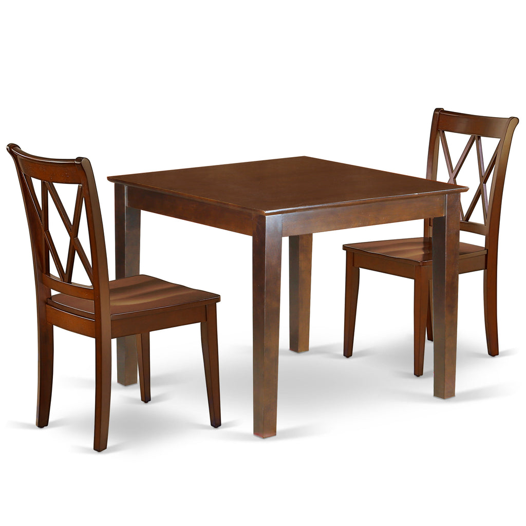 East West Furniture OXCL3-MAH-W 3 Piece Modern Dining Table Set Contains a Square Wooden Table and 2 Dining Chairs, 36x36 Inch, Mahogany