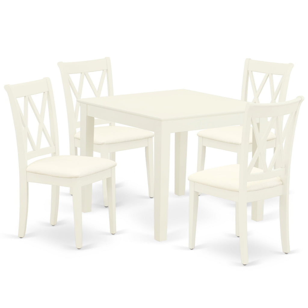 East West Furniture OXCL5-LWH-C 5 Piece Dining Room Furniture Set Includes a Square Kitchen Table and 4 Linen Fabric Upholstered Dining Chairs, 36x36 Inch, Linen White