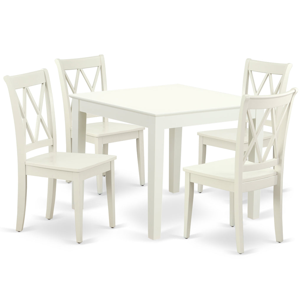 East West Furniture OXCL5-LWH-W 5 Piece Dining Table Set for 4 Includes a Square Kitchen Table and 4 Dining Room Chairs, 36x36 Inch, Linen White