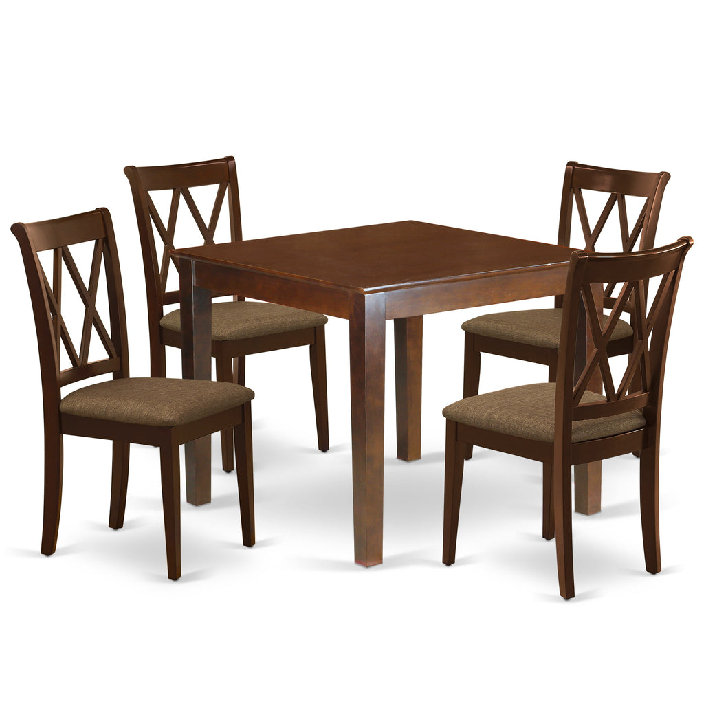 East West Furniture OXCL5-MAH-C 5 Piece Dining Table Set for 4 Includes a Square Kitchen Table and 4 Linen Fabric Kitchen Dining Chairs, 36x36 Inch, Mahogany