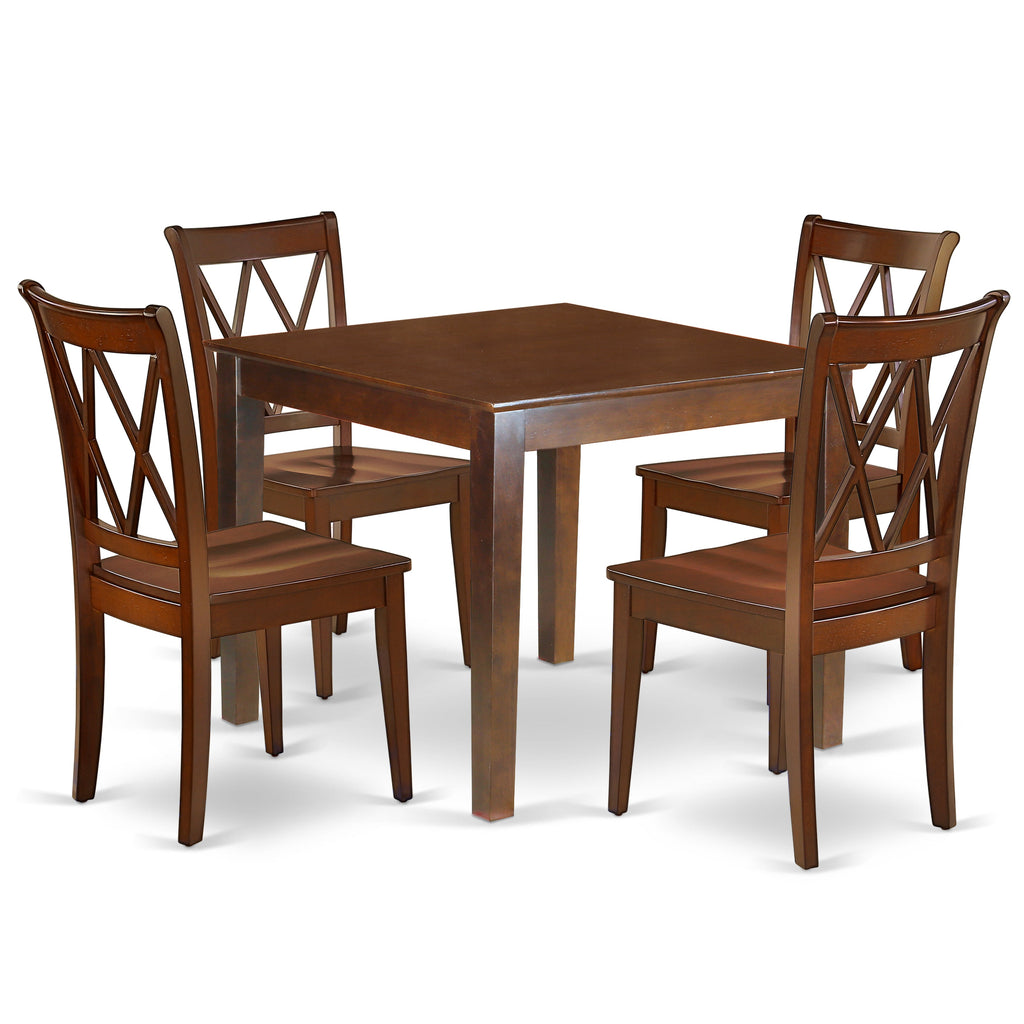 East West Furniture OXCL5-MAH-W 5 Piece Dining Table Set for 4 Includes a Square Kitchen Table and 4 Dinette Chairs, 36x36 Inch, Mahogany