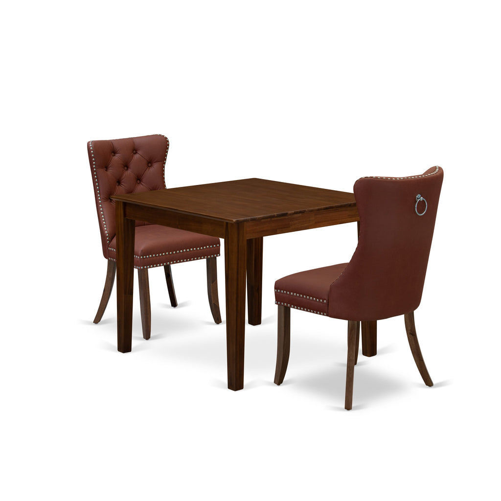 East West Furniture OXDA3-AWA-26 3 Piece Dining Room Furniture Set Contains a Square Kitchen Table and 2 Parson Kitchen Chairs, 36x36 Inch, Antique Walnut