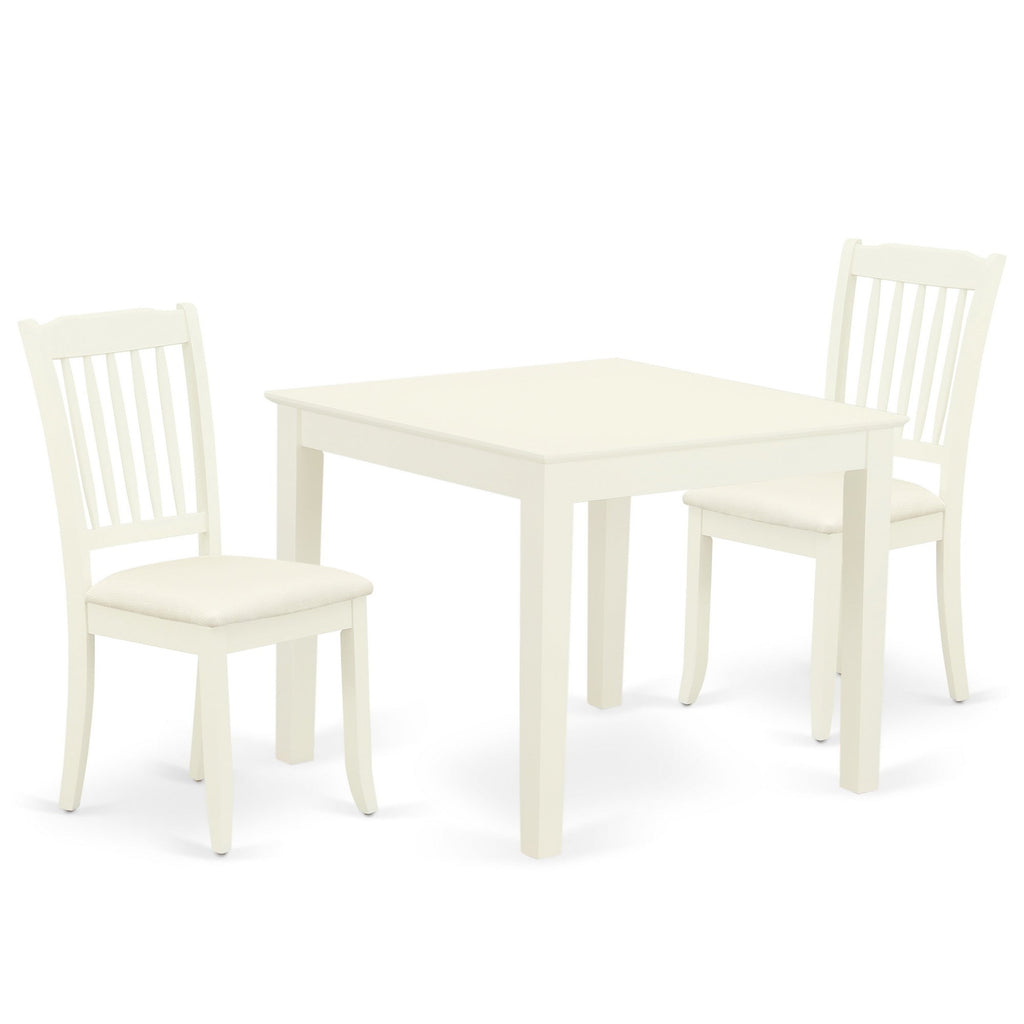 East West Furniture OXDA3-LWH-C 3 Piece Dining Table Set for Small Spaces Contains a Square Dining Room Table and 2 Linen Fabric Upholstered Chairs, 36x36 Inch, Linen White