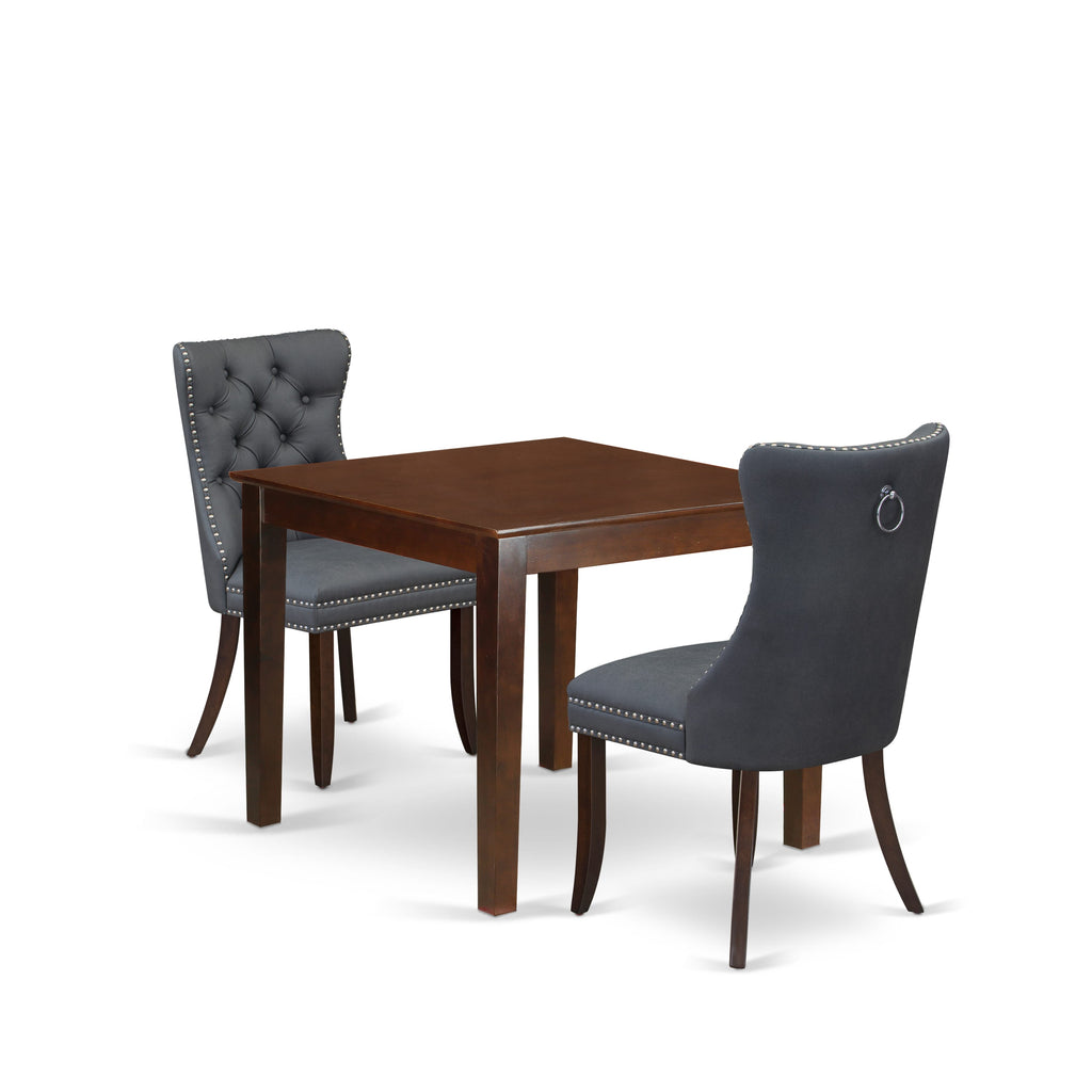 East West Furniture OXDA3-MAH-13 3 Piece Dining Room Furniture Set Includes a Square Kitchen Table and 2 Upholstered Parson Chairs, 36x36 Inch, Mahogany