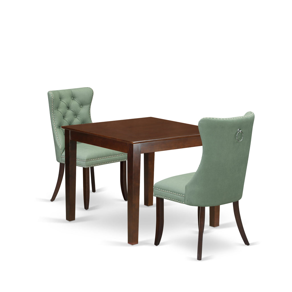 East West Furniture OXDA3-MAH-22 3 Piece Dinette Set Consists of a Square Kitchen Dining Table and 2 Upholstered Parson Chairs, 36x36 Inch, Mahogany