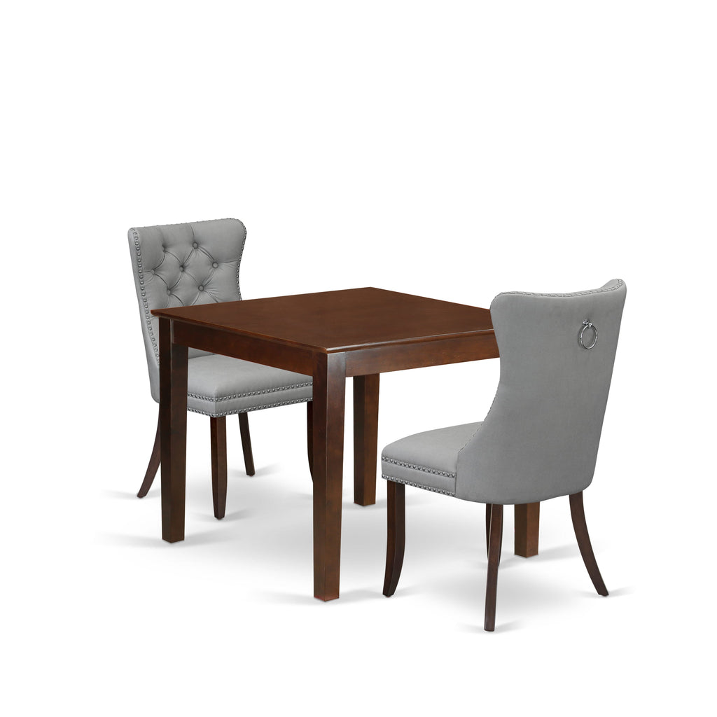 East West Furniture OXDA3-MAH-27 3 Piece Kitchen Table Set Contains a Square Modern Dining Table and 2 Upholstered Parson Chairs, 36x36 Inch, Mahogany