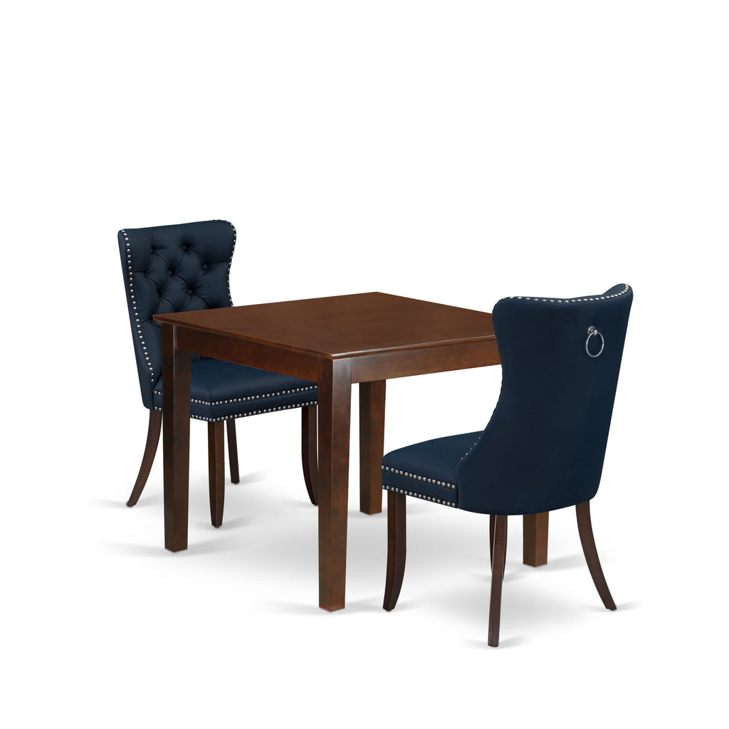 East West Furniture OXDA3-MAH-29 3 Piece Kitchen Table & Chairs Set Consists of a Square Modern Dining Table and 2 Padded Chairs, 36x36 Inch, Mahogany