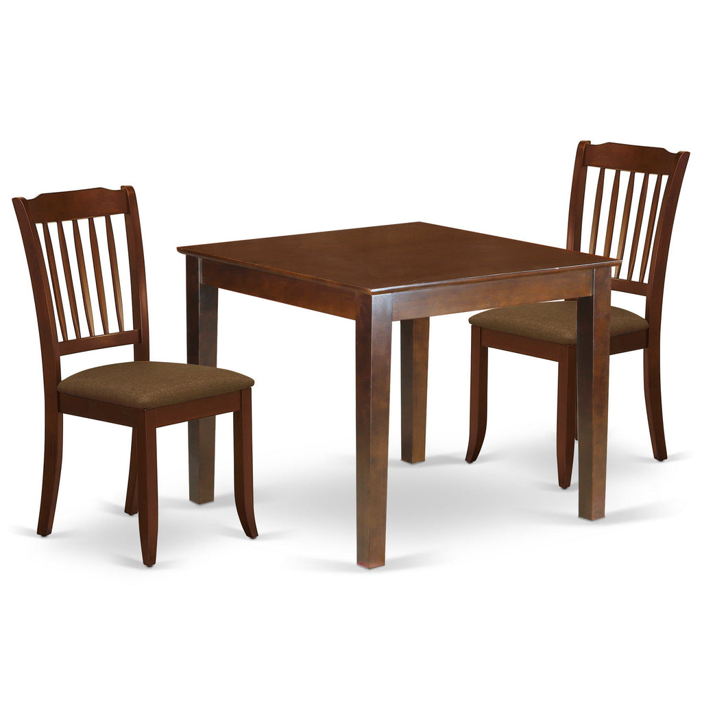 East West Furniture OXDA3-MAH-C 3 Piece Dining Table Set for Small Spaces Contains a Square Dining Room Table and 2 Linen Fabric Upholstered Chairs, 36x36 Inch, Mahogany