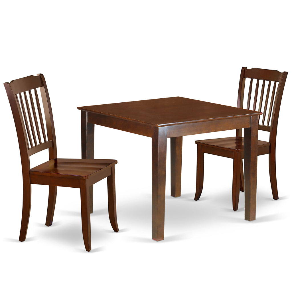 East West Furniture OXDA3-MAH-W 3 Piece Dinette Set for Small Spaces Contains a Square Dining Table and 2 Dining Room Chairs, 36x36 Inch, Mahogany