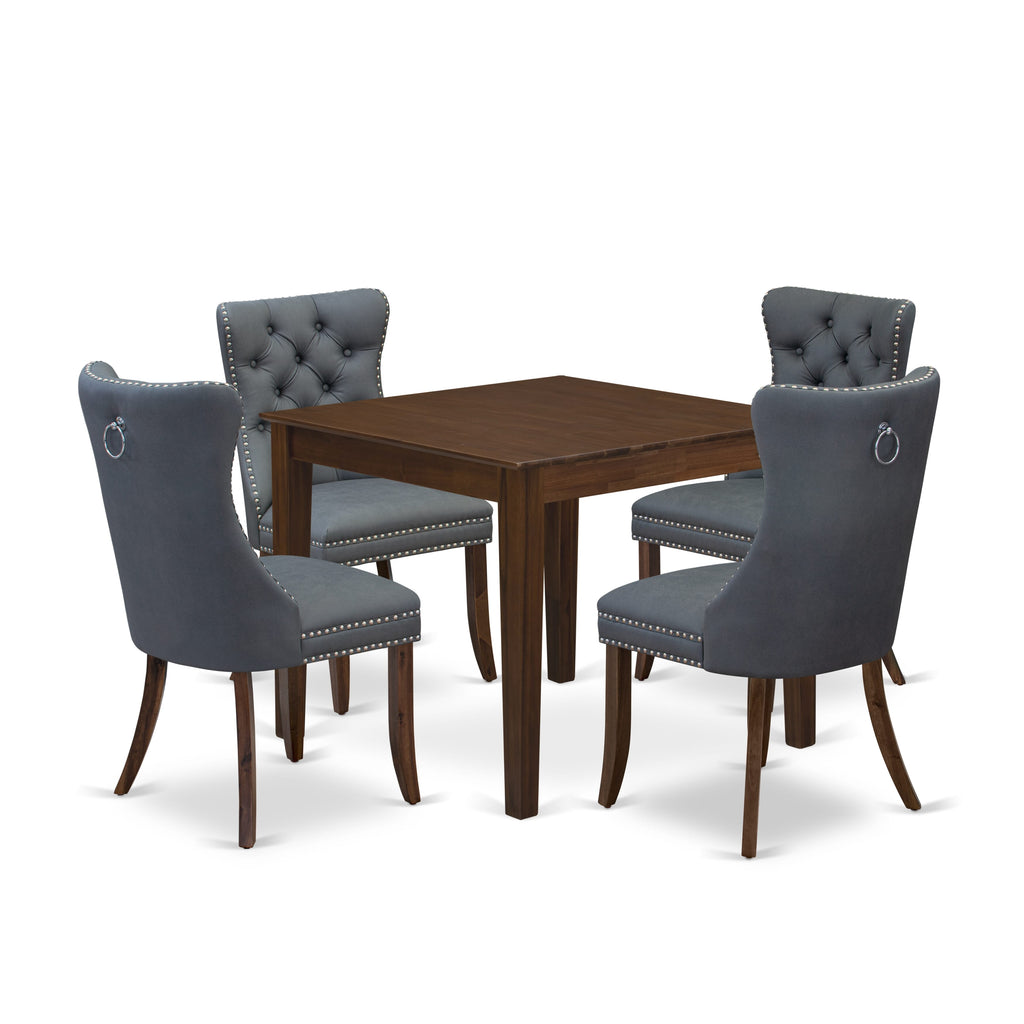 East West Furniture OXDA5-AWA-13 5 Piece Dining Room Furniture Set Includes a Square Solid Wood Table and 4 Upholstered Parson Chairs, 36x36 Inch, Antique Walnut