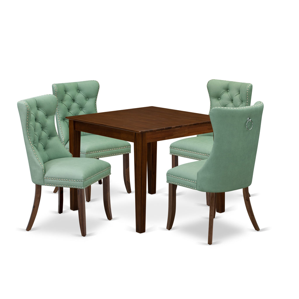 East West Furniture OXDA5-AWA-22 5 Piece Dining Room Furniture Set Consists of a Square Solid Wood Table and 4 Upholstered Parson Chairs, 36x36 Inch, Antique Walnut