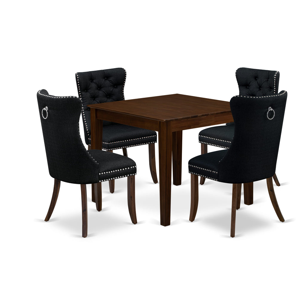 East West Furniture OXDA5-AWA-24 5 Piece Dining Table Set Consists of a Square Modern Kitchen Table and 4 Upholstered Parson Chairs, 36x36 Inch, Antique Walnut