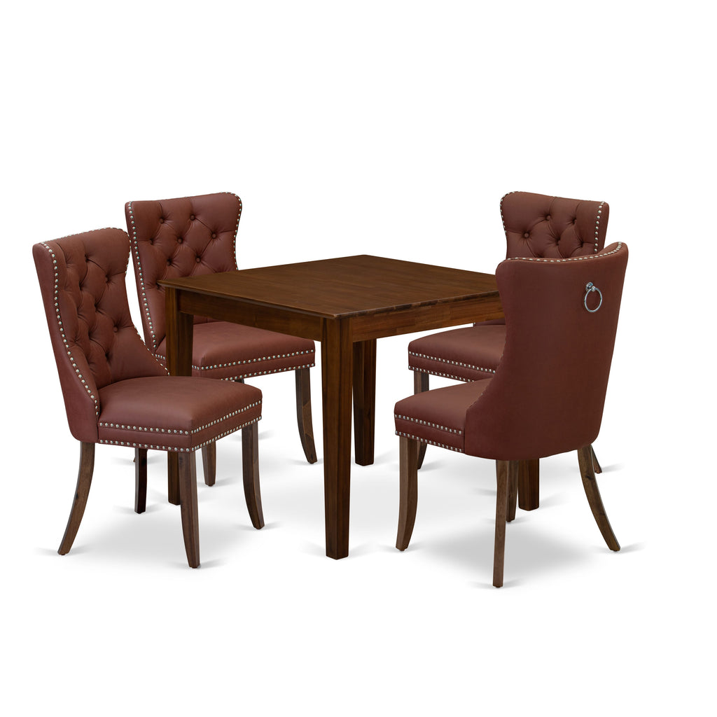 East West Furniture OXDA5-AWA-26 5 Piece Dining Set Consists of a Square Kitchen Table and 4 Upholstered Parson Chairs, 36x36 Inch, Antique Walnut