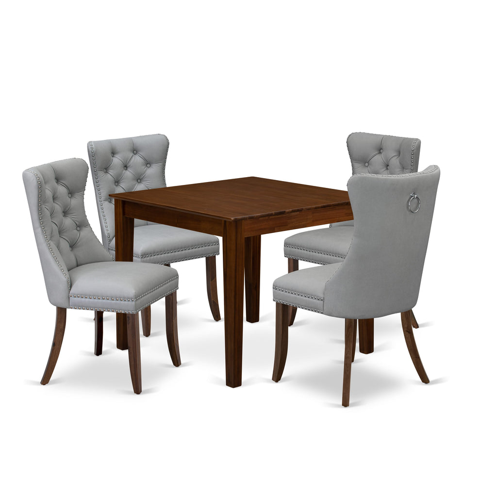 East West Furniture OXDA5-AWA-27 5 Piece Dining Room Furniture Set Includes a Square Solid Wood Table and 4 Upholstered Chairs, 36x36 Inch, Antique Walnut