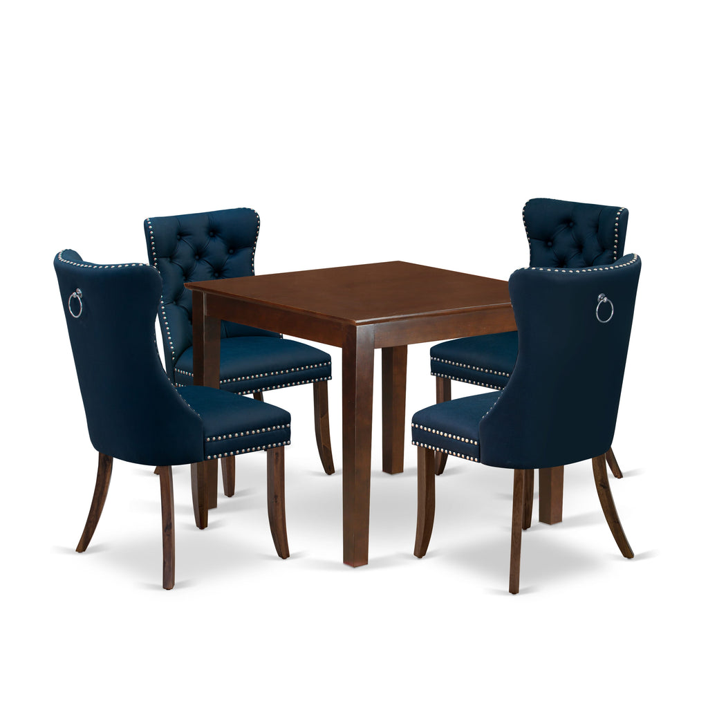East West Furniture OXDA5-AWA-29 5 Piece Modern Dining Table Set Contains a Square Kitchen Table and 4 Upholstered Parson Chairs, 36x36 Inch, Antique Walnut