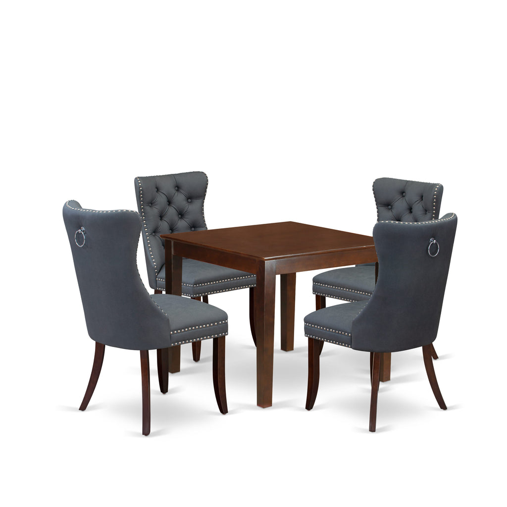 East West Furniture OXDA5-MAH-13 5 Piece Dining Room Table Set Consists of a Square Solid Wood Table and 4 Parson Kitchen Chairs, 36x36 Inch, Mahogany