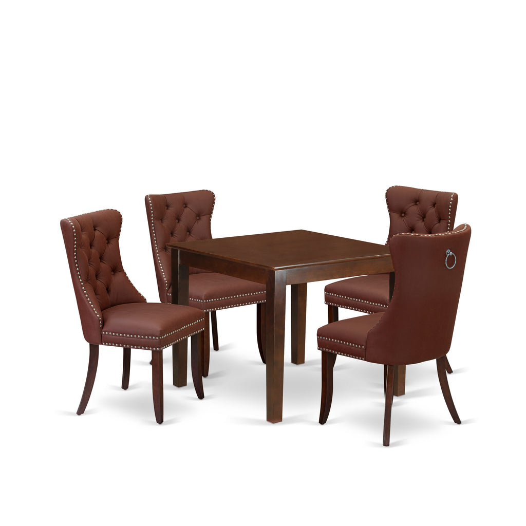 East West Furniture OXDA5-MAH-26 5 Piece Modern Dining Table Set Includes a Square Kitchen Table and 4 Upholstered Parson Chairs, 36x36 Inch, Mahogany