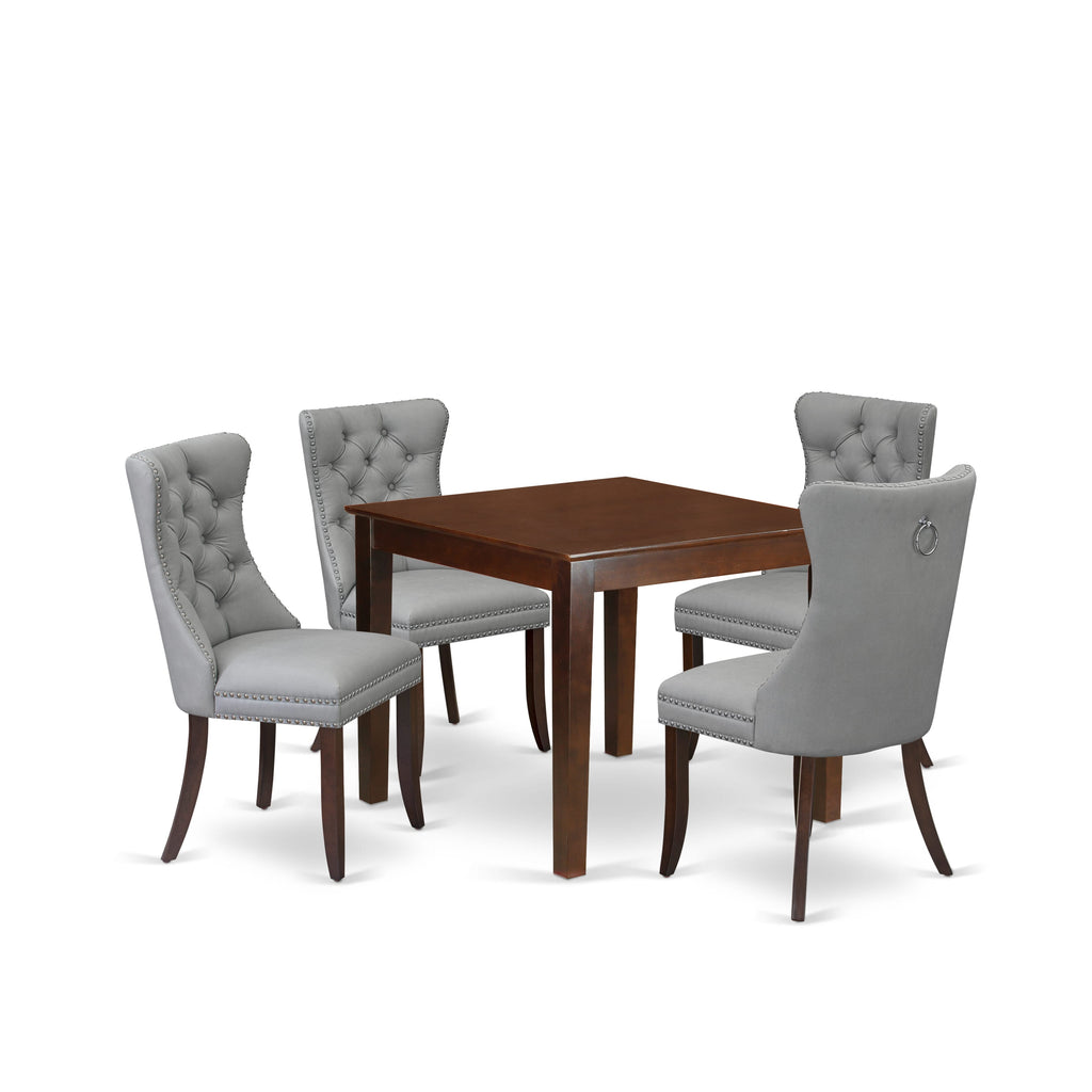 East West Furniture OXDA5-MAH-27 5 Piece Kitchen Table & Chairs Set Consists of a Square Dining Table and 4 Upholstered Parson Chairs, 36x36 Inch, Mahogany