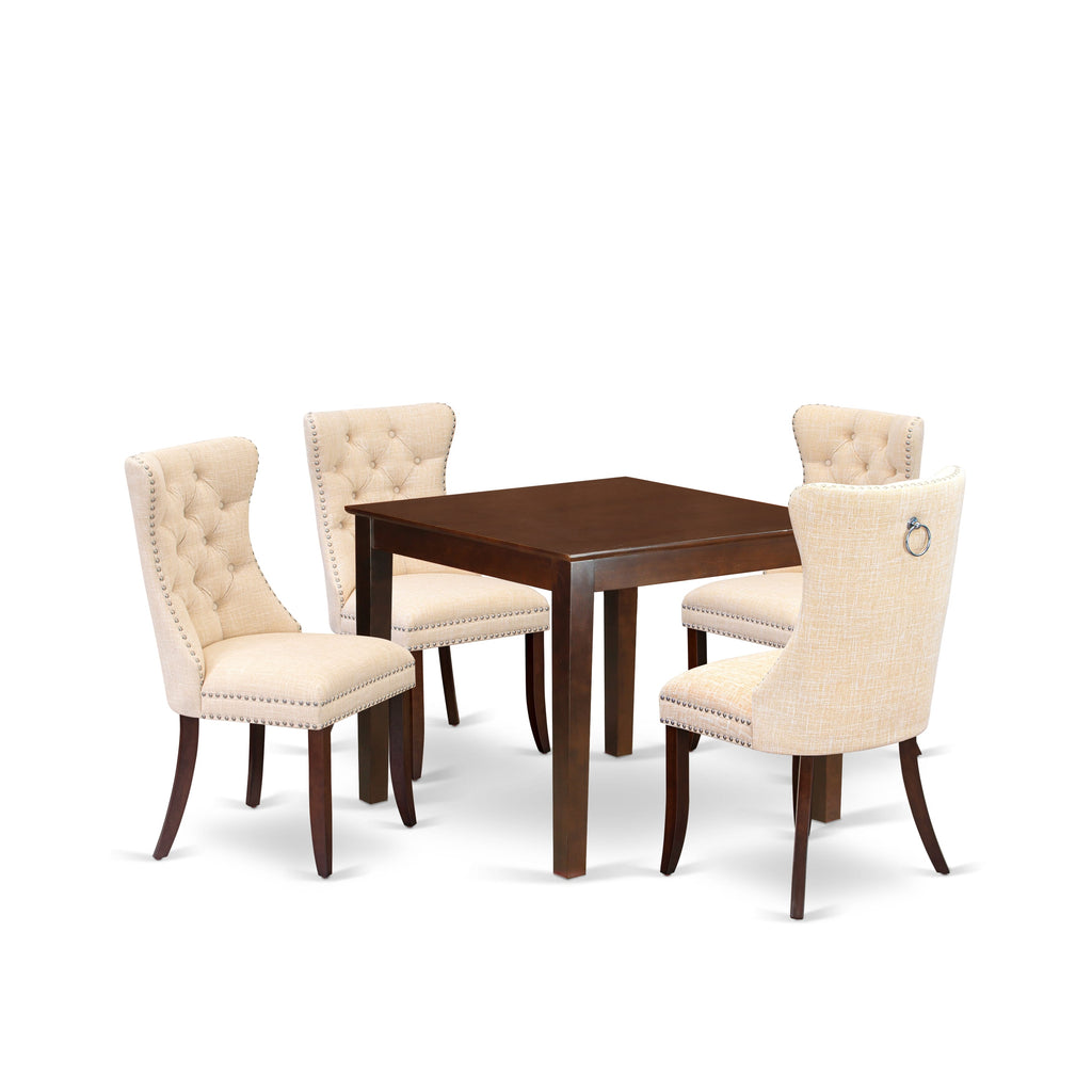East West Furniture OXDA5-MAH-32 5 Piece Kitchen Table & Chairs Set Contains a Square Modern Dining Table and 4 Upholstered Chairs, 36x36 Inch, Mahogany