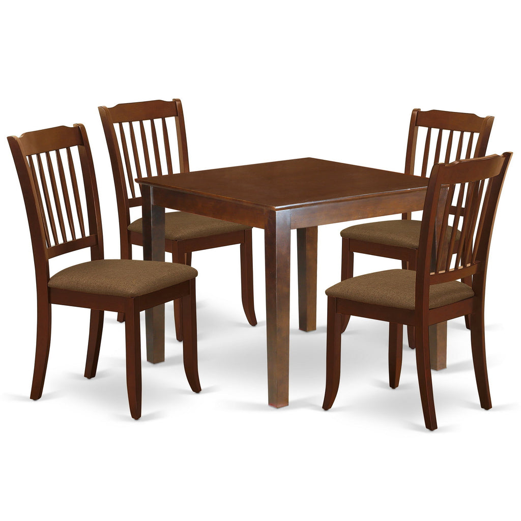 East West Furniture OXDA5-MAH-C 5 Piece Dining Room Table Set Includes a Square Kitchen Table and 4 Linen Fabric Upholstered Dining Chairs, 36x36 Inch, Mahogany
