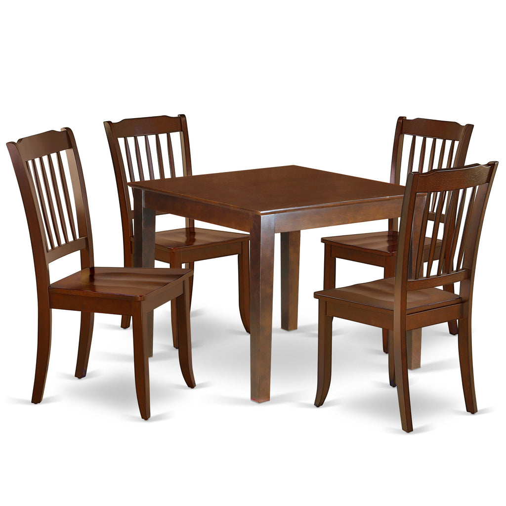 East West Furniture OXDA5-MAH-W 5 Piece Dining Room Table Set Includes a Square Wooden Table and 4 Kitchen Dining Chairs, 36x36 Inch, Mahogany