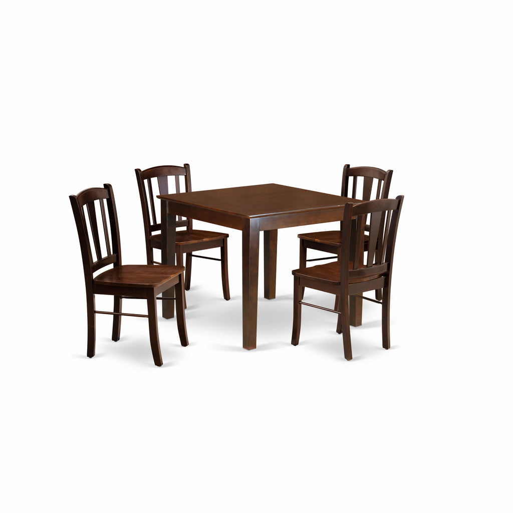 East West Furniture OXDL5-MAH-W 5 Piece Dining Room Furniture Set Includes a Square Kitchen Table and 4 Dining Chairs, 36x36 Inch, Mahogany