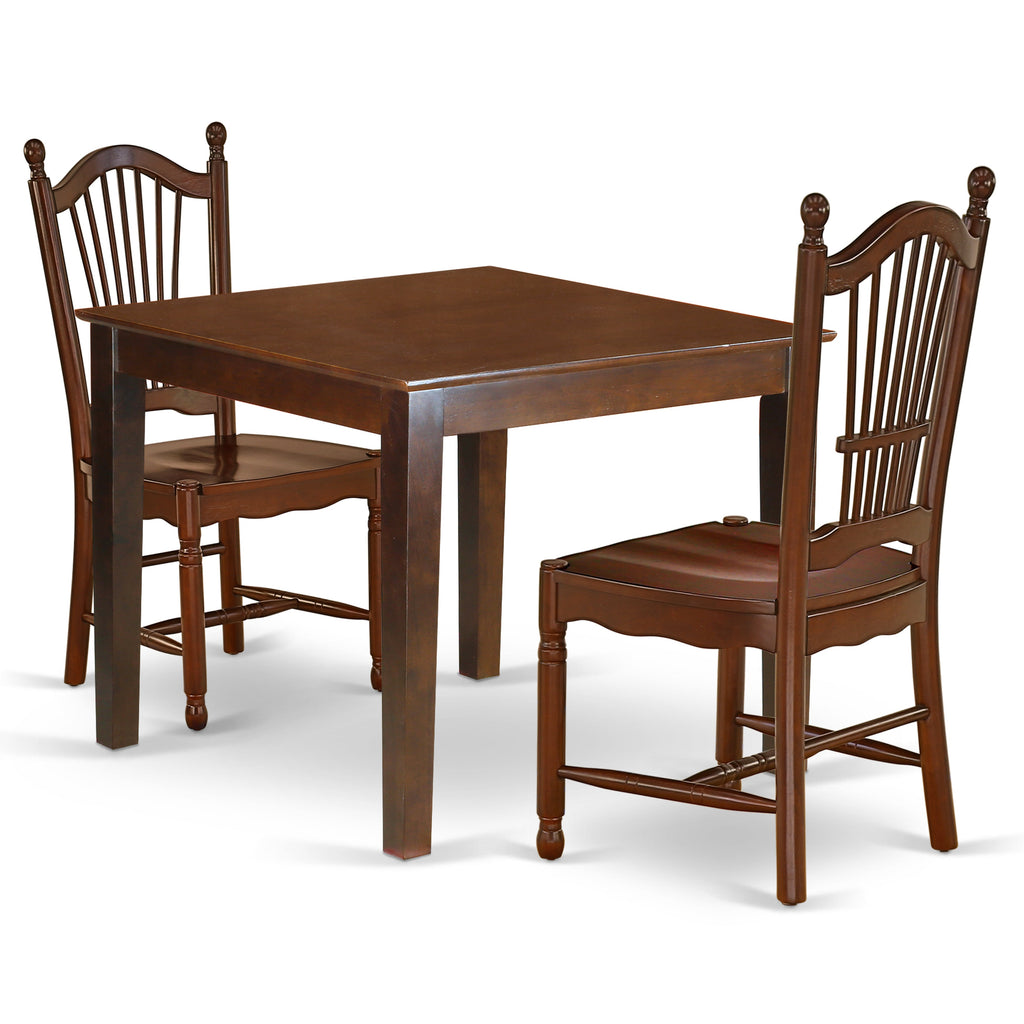 East West Furniture OXDO3-MAH-W 3 Piece Dining Room Table Set Contains a Square Kitchen Table and 2 Dining Chairs, 36x36 Inch, Mahogany