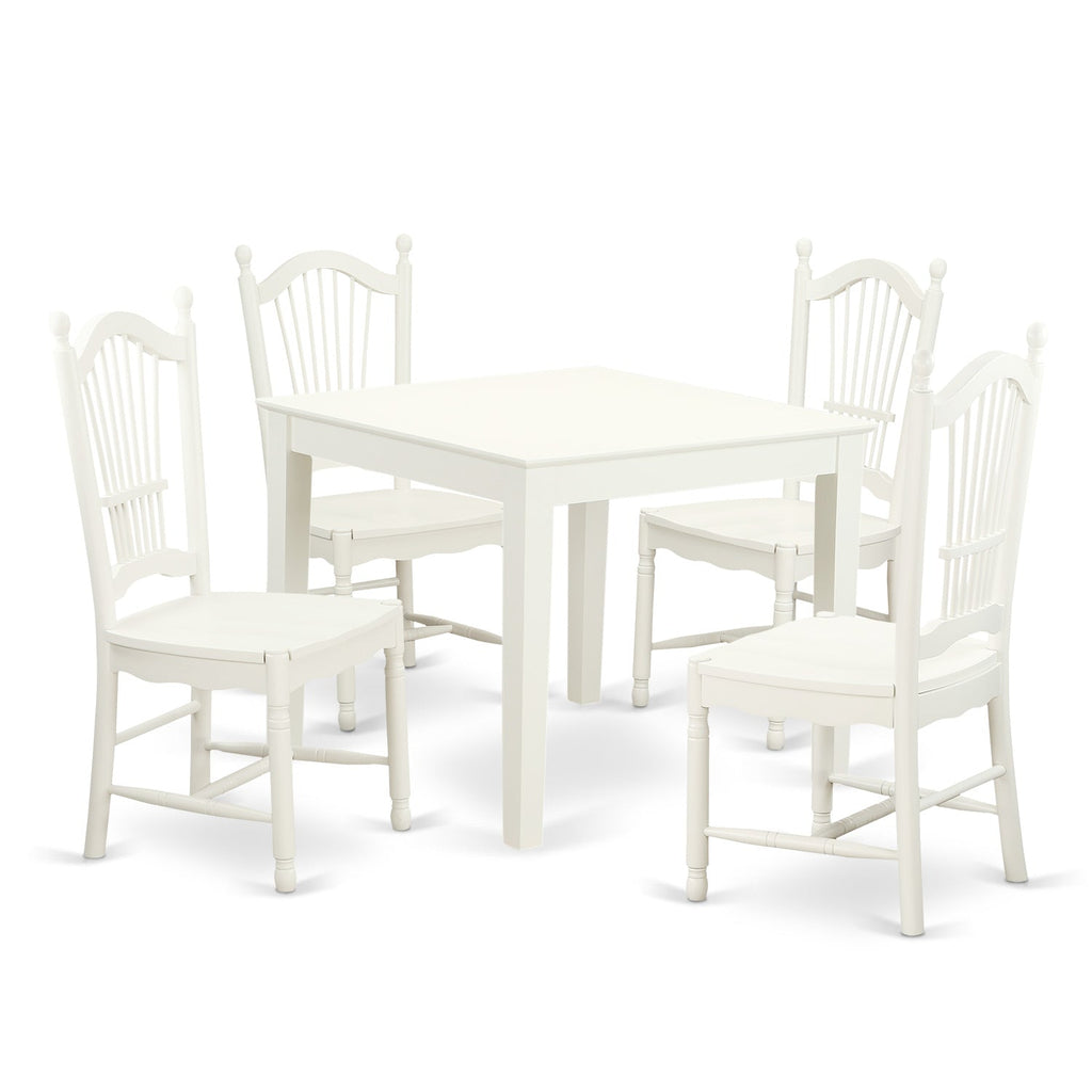 East West Furniture OXDO5-LWH-W 5 Piece Dining Room Table Set Includes a Square Kitchen Table and 4 Dining Chairs, 36x36 Inch, Linen White
