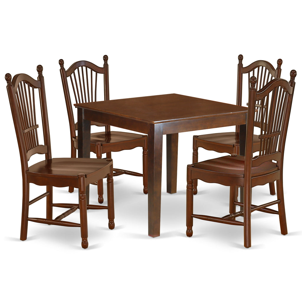 East West Furniture OXDO5-MAH-W 5 Piece Modern Dining Table Set Includes a Square Wooden Table and 4 Dining Room Chairs, 36x36 Inch, Mahogany