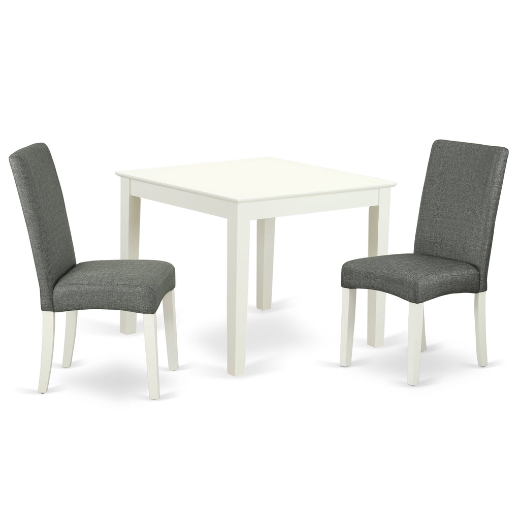 East West Furniture OXDR3-LWH-07 3 Piece Dinette Set for Small Spaces Contains a Square Dining Table and 2 Gray Linen Fabric Parson Dining Room Chairs, 36x36 Inch, Linen White