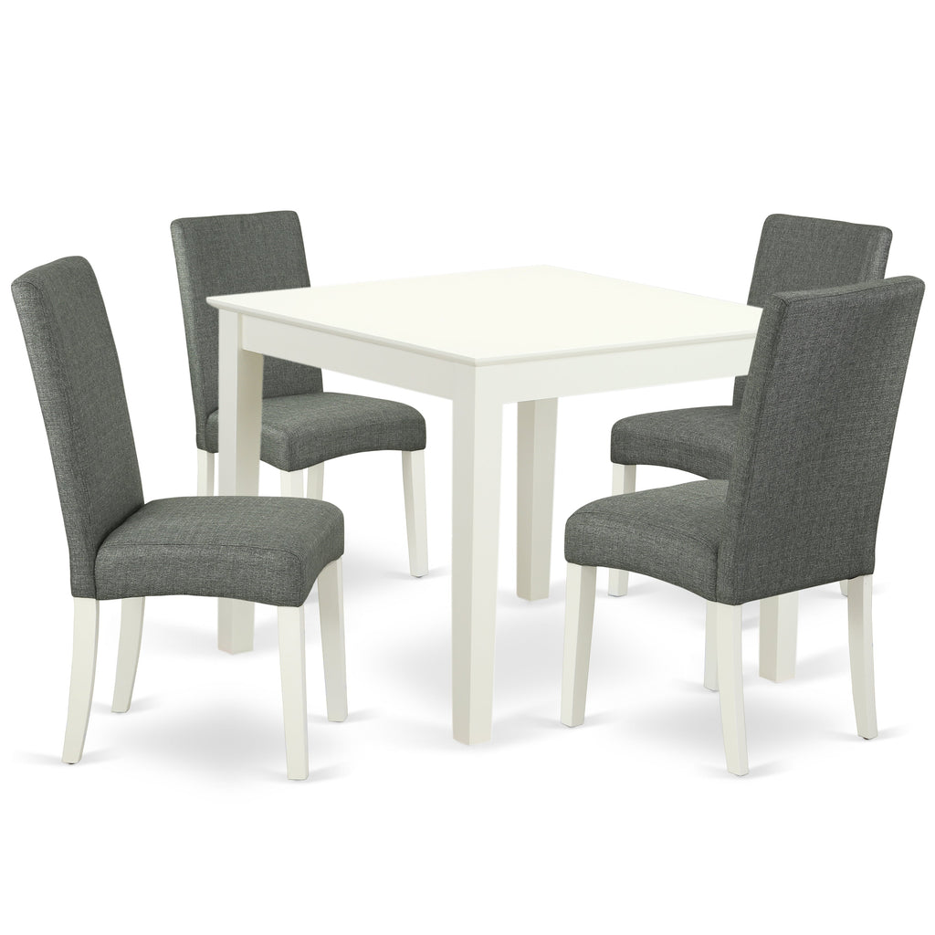 East West Furniture OXDR5-LWH-07 5 Piece Modern Dining Table Set Includes a Square Wooden Table and 4 Gray Linen Fabric Upholstered Chairs, 36x36 Inch, Linen White