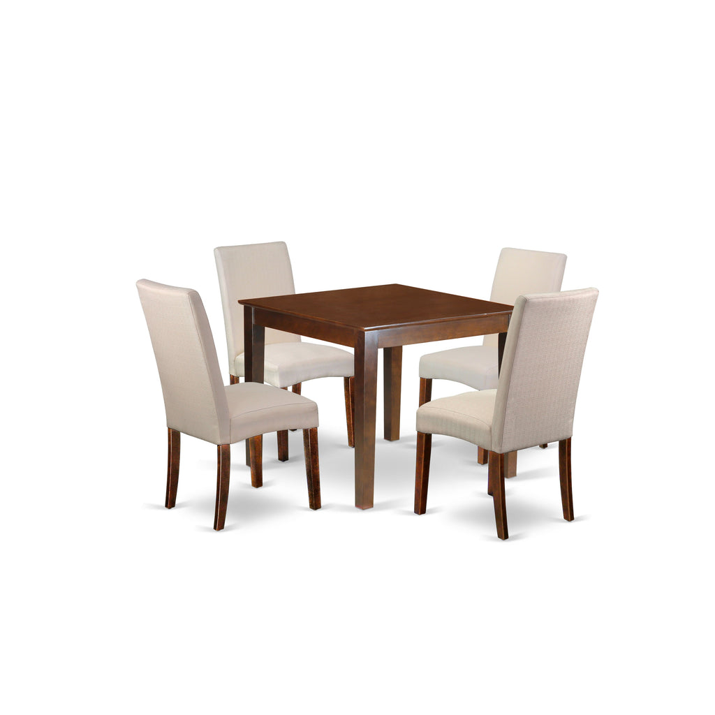 East West Furniture OXDR5-MAH-01 5 Piece Kitchen Table & Chairs Set Includes a Square Dining Room Table and 4 Cream Linen Fabric Parsons Dining Room Chairs, 36x36 Inch, Mahogany