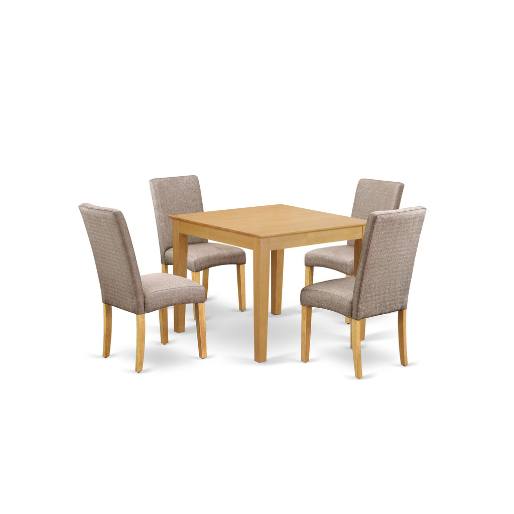 East West Furniture OXDR5-OAK-16 5 Piece Kitchen Table Set for 4 Includes a Square Dining Room Table and 4 Dark Khaki Linen Fabric Parson Dining Chairs, 36x36 Inch, Oak